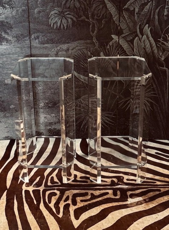 Image 1 of Set Plexiglas Lucite Piebald Pflanztische Konsolen Sockel Beistelltische