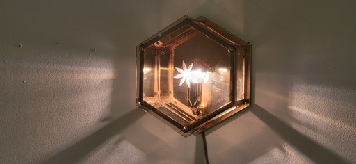 Sechseckige Wandlampe aus Glas im Art Deco Stil der 1980er Jahre