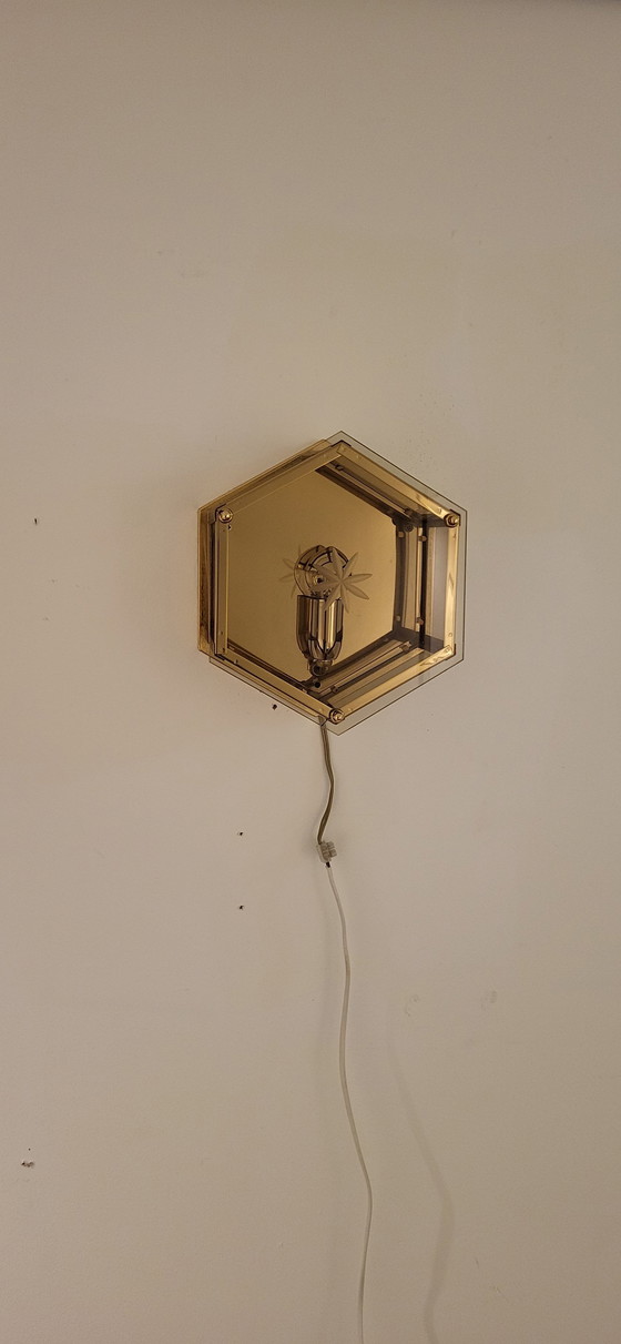 Image 1 of Sechseckige Wandlampe aus Glas im Art Deco Stil der 1980er Jahre