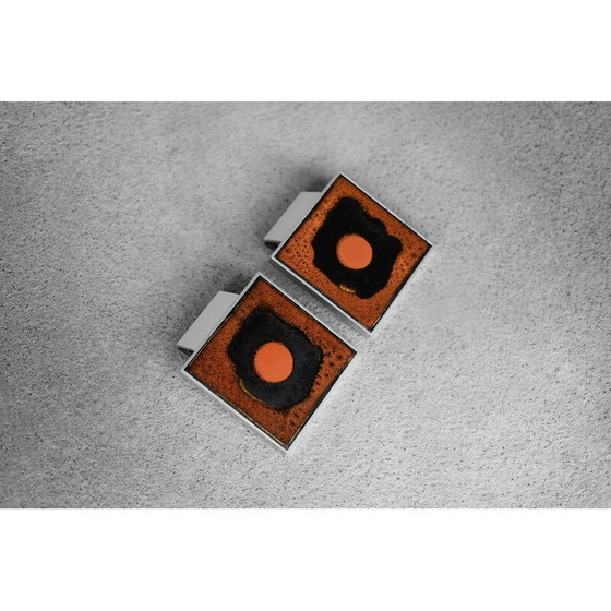 Image 1 of Paar Vintage-Türgriffe aus Metall und Keramik von Juliette Belarti, 1960