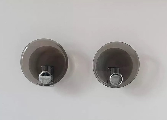 Image 1 of 2X Rauchglas Und Verchromtes Metall Wandleuchten, Frankreich 1970