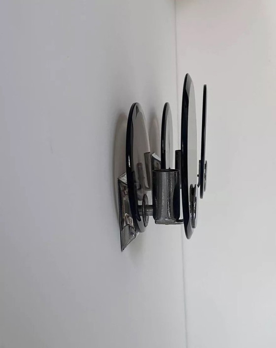 Image 1 of 2X Rauchglas Und Verchromtes Metall Wandleuchten, Frankreich 1970