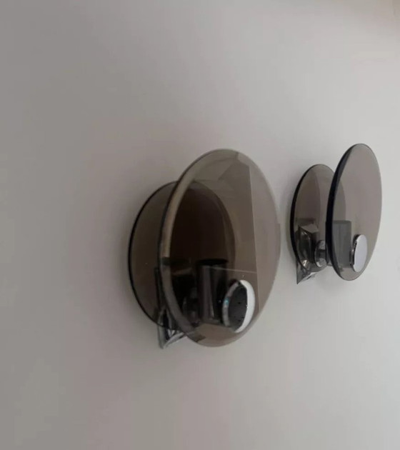 Image 1 of 2X Rauchglas Und Verchromtes Metall Wandleuchten, Frankreich 1970