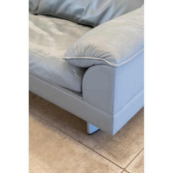 Image 1 of Vintage Serenade Ecksofa in hellblauem Leder und Gänsedaunen von Tito Agnoli für Frau, Italien 1980