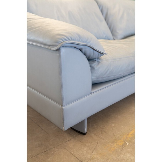 Image 1 of Vintage Serenade Ecksofa in hellblauem Leder und Gänsedaunen von Tito Agnoli für Frau, Italien 1980