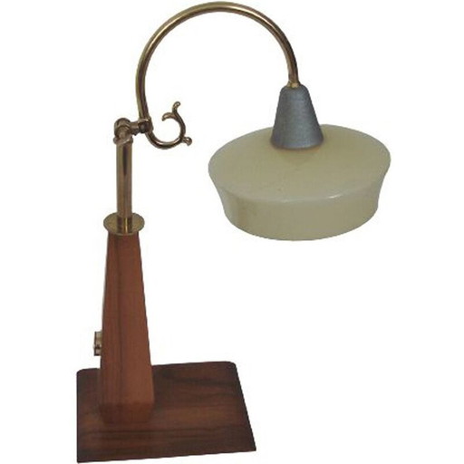 Vintage Art Deco Lampe aus Holz, Messing und Glas, 1960