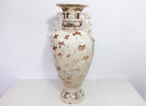 Große Keramik Satsuma Vase, XX. Japan, Samurai Vase