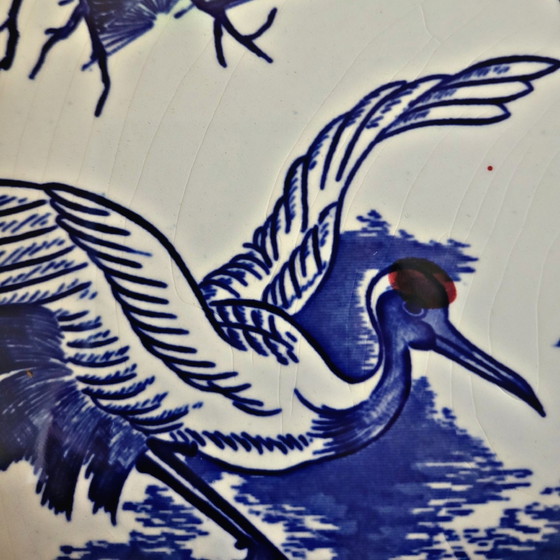 Image 1 of Große Platte Asiatisches Porzellan Dekor Vögel (Kraniche) Farbe Blau Weiß