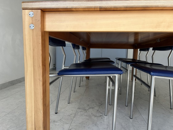 Image 1 of Set Esszimmerstühle aus Edelstahl mit blauem Leder