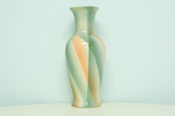 Image 1 of cremefarbene, rosa und blaue Westdeutschland-Vase Bay