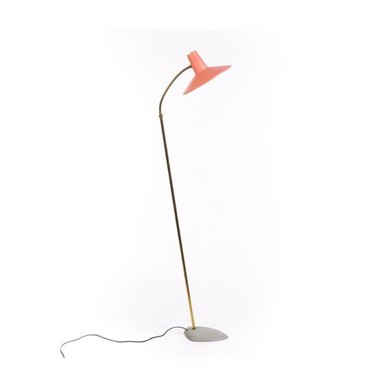 Image 1 of Verstellbare Vintage-Stehlampe aus Messing und Rosa, Italien 1950