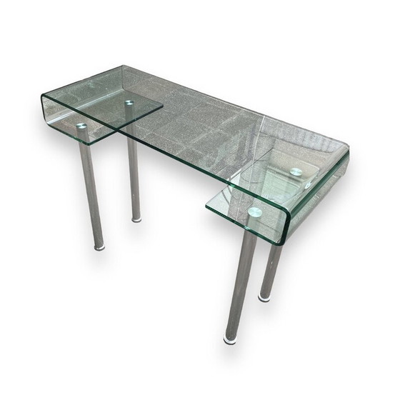 Image 1 of Vintage-Schreibtisch aus Glas und Edelstahl