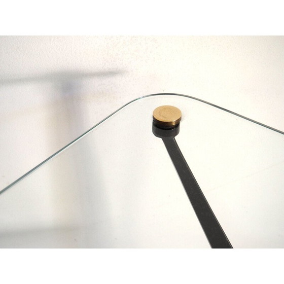 Image 1 of Vintage Couchtisch aus schwarz lackiertem Metall und Messing von Angelo Ostuni, Italien 1950