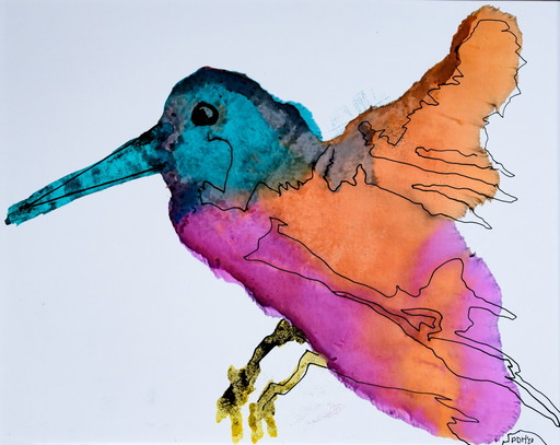 Petra Downs, Titel: Free Bird – schilderijen tekeningen, Plexiglass, Modern
