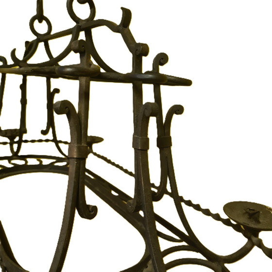 Image 1 of Schmiedeeiserner 6-Licht-Kronleuchter, um 1950