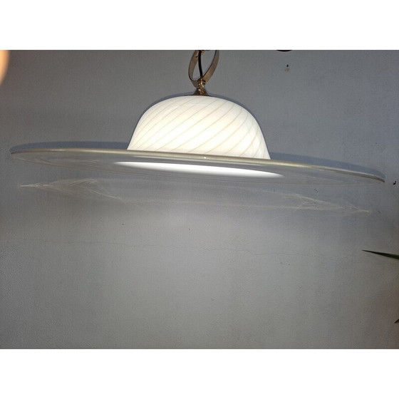 Image 1 of Hängeleuchte aus weißem Muranoglas, 1960er Jahre