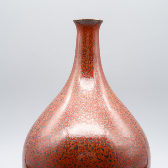 Image 1 of Rote Mid Century Modern Studio Keramikflasche Vase signiert H 24 cm WGP