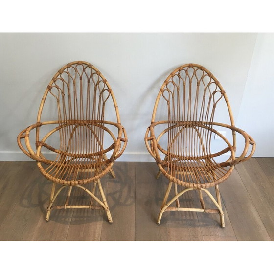 Image 1 of Paar Vintage-Rattansessel, Eiform, 1950