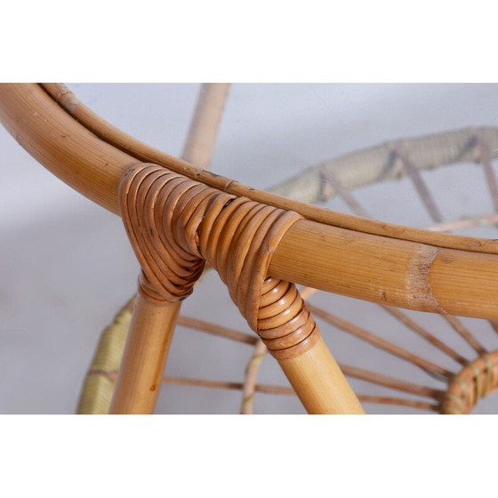 Image 1 of Beistelltisch aus Rattan und Glas von Alan Fuchs für Uluv, Tschechoslowakei 1940