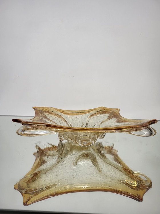 Image 1 of Murano L Tafelaufsatz, organisches Design, klares Muranoglas mit Blattsilber, Italien