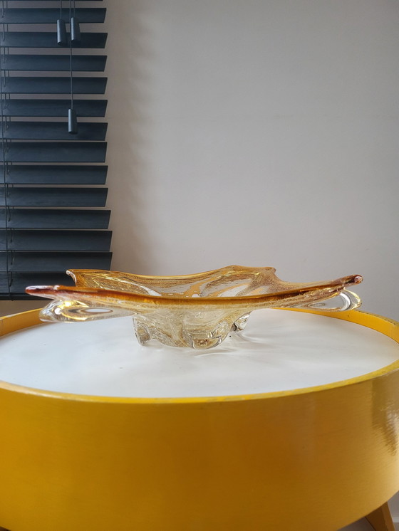 Image 1 of Murano L Tafelaufsatz, organisches Design, klares Muranoglas mit Blattsilber, Italien