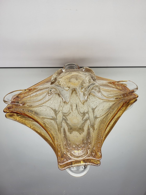 Image 1 of Murano L Tafelaufsatz, organisches Design, klares Muranoglas mit Blattsilber, Italien