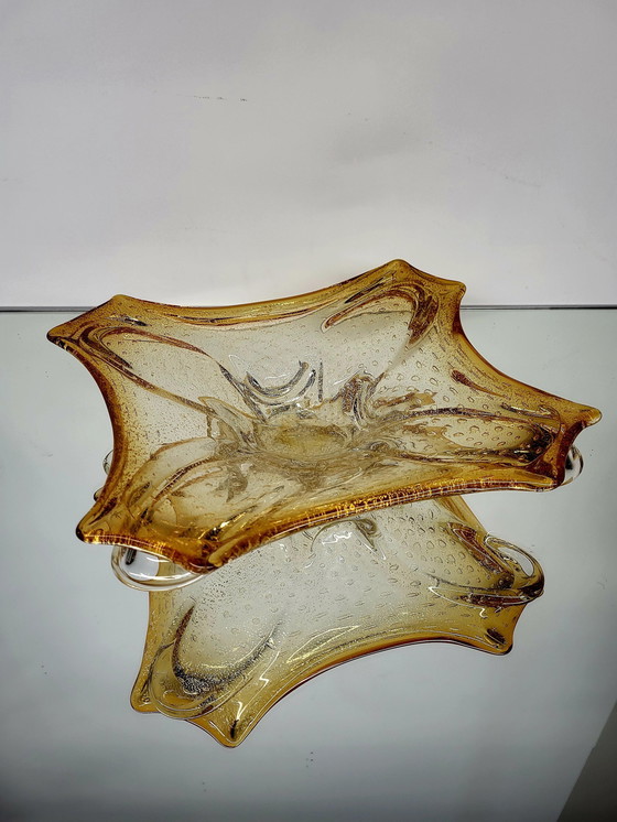 Image 1 of Murano L Tafelaufsatz, organisches Design, klares Muranoglas mit Blattsilber, Italien