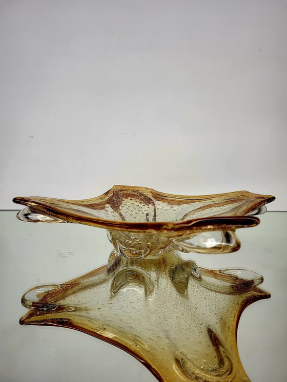 Image 1 of Murano L Tafelaufsatz, organisches Design, klares Muranoglas mit Blattsilber, Italien