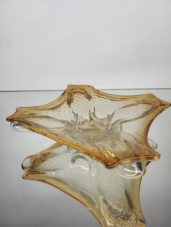 Image 1 of Murano L Tafelaufsatz, organisches Design, klares Muranoglas mit Blattsilber, Italien