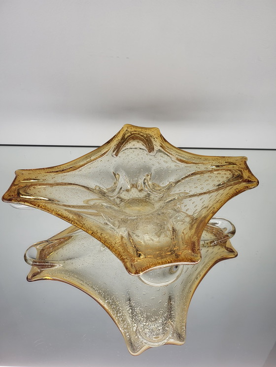 Image 1 of Murano L Tafelaufsatz, organisches Design, klares Muranoglas mit Blattsilber, Italien