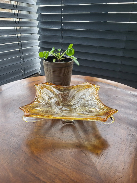 Image 1 of Murano L Tafelaufsatz, organisches Design, klares Muranoglas mit Blattsilber, Italien