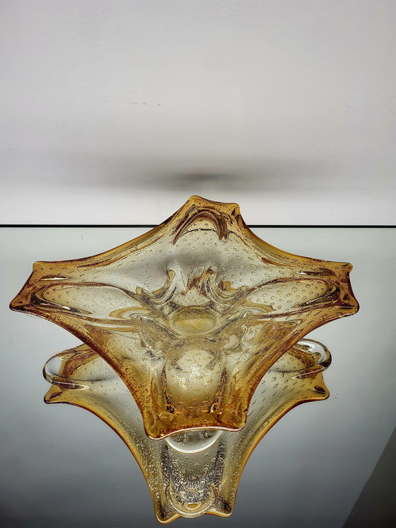 Image 1 of Murano L Tafelaufsatz, organisches Design, klares Muranoglas mit Blattsilber, Italien