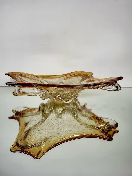 Image 1 of Murano L Tafelaufsatz, organisches Design, klares Muranoglas mit Blattsilber, Italien