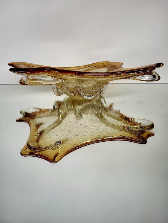 Image 1 of Murano L Tafelaufsatz, organisches Design, klares Muranoglas mit Blattsilber, Italien