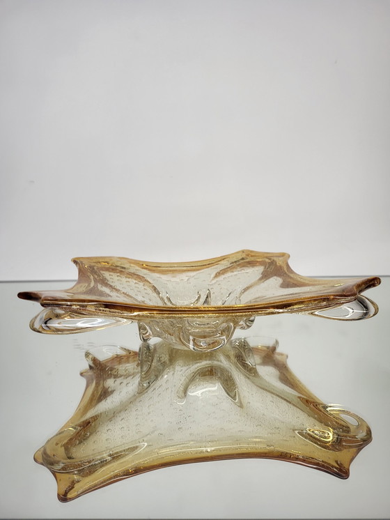 Image 1 of Murano L Tafelaufsatz, organisches Design, klares Muranoglas mit Blattsilber, Italien