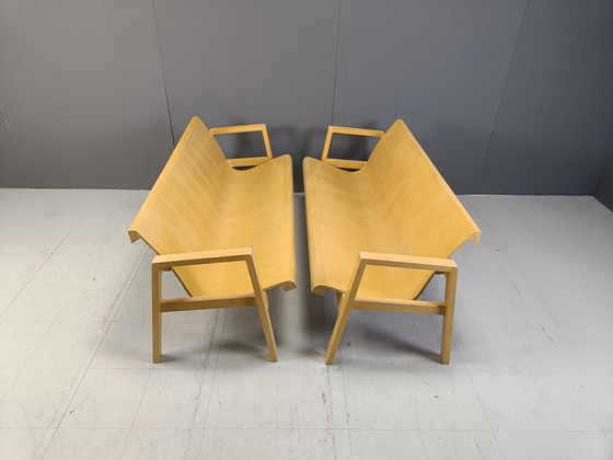 Image 1 of Mid Century Sperrholz Bänke in der Art von Alvar Aalto, 1960 - Satz von 2