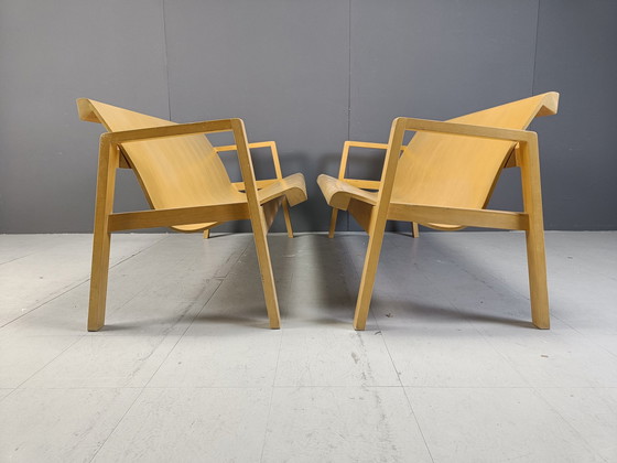 Image 1 of Mid Century Sperrholz Bänke in der Art von Alvar Aalto, 1960 - Satz von 2