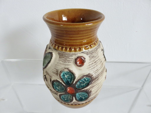 Keramikvase West Germany Mit Blumenmuster, 60er Jahre