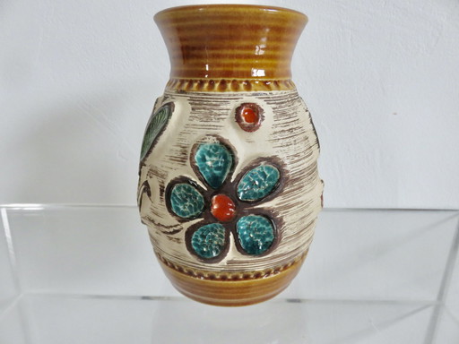 Keramikvase West Germany Mit Blumenmuster, 60er Jahre