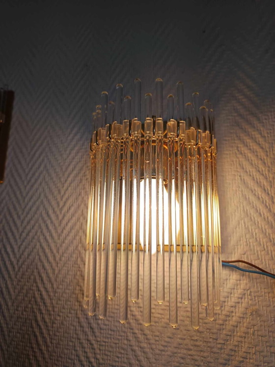 Image 1 of 2X Wandleuchten Messing Und Pampillen Wasserfall, Italien 1970