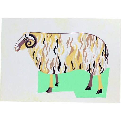 Vintage farbigen Kunststoff Wandkunst Illustration von Ram, Tschechoslowakei 1960