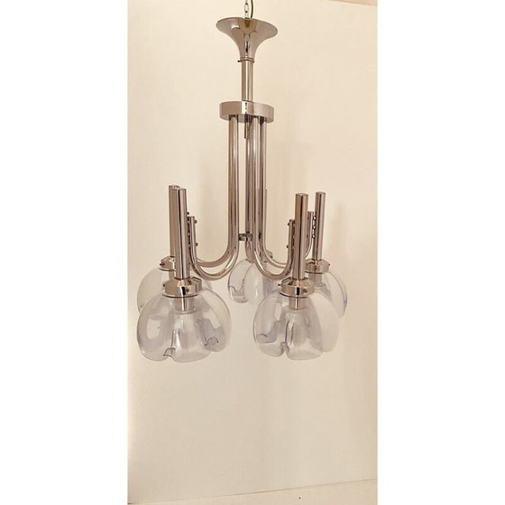 Image 1 of Vintage-Kronleuchter aus Chrom und Muranoglas von Mazzega, Italien 1960
