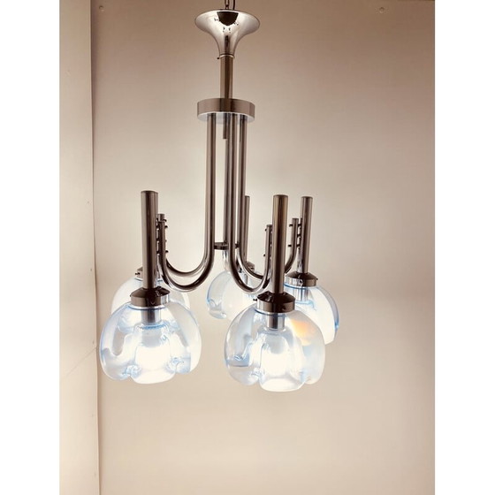 Image 1 of Vintage-Kronleuchter aus Chrom und Muranoglas von Mazzega, Italien 1960