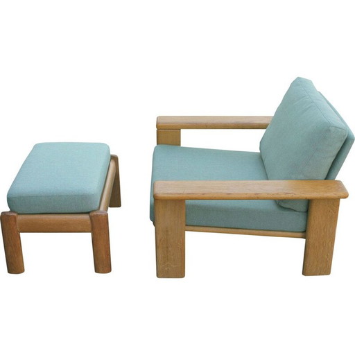 Vintage-Sessel mit Fußstütze aus Eichenholz, 1970er Jahre