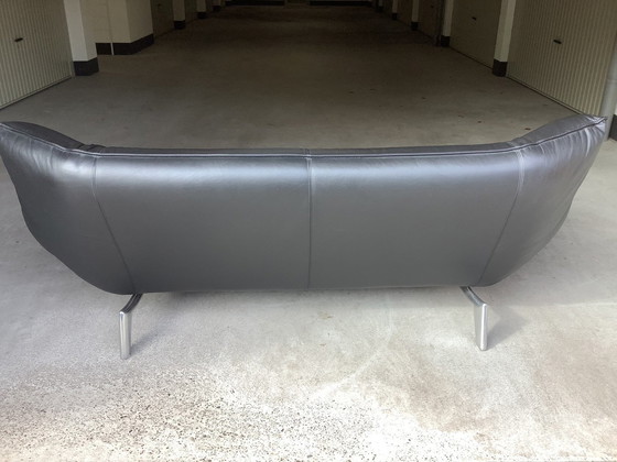 Image 1 of Leolux 3-Sitzer-Sofa Tango, Schwarzes Senso-Leder, Füße Alu