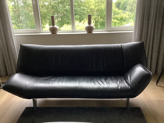 Image 1 of Leolux 3-Sitzer-Sofa Tango, Schwarzes Senso-Leder, Füße Alu