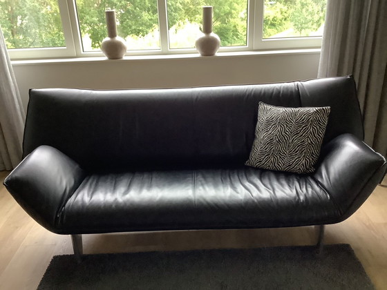 Image 1 of Leolux 3-Sitzer-Sofa Tango, Schwarzes Senso-Leder, Füße Alu