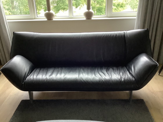 Image 1 of Leolux 3-Sitzer-Sofa Tango, Schwarzes Senso-Leder, Füße Alu