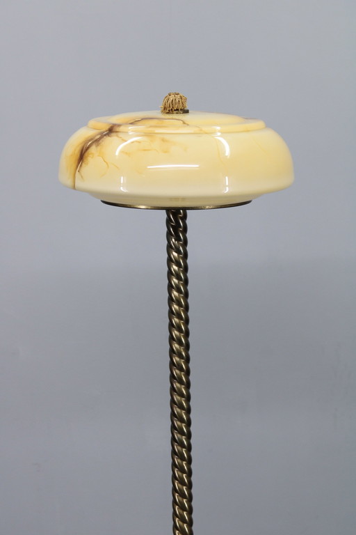 1940S restaurierte Messing Stehlampe mit Glasschirm