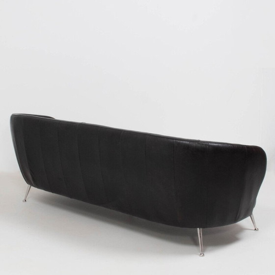 Image 1 of Vintage schwarzes Ledersofa Italien 1960er Jahre
